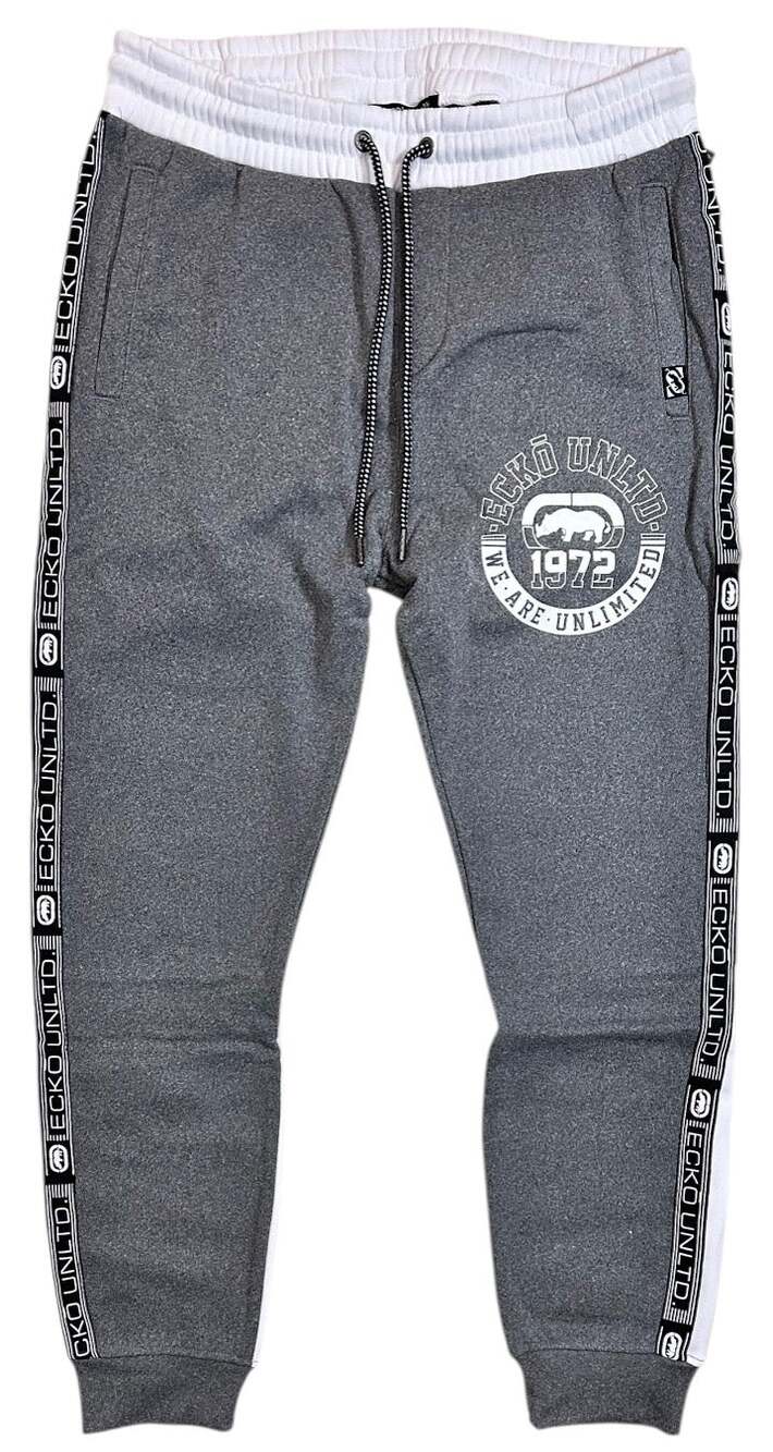 Ecko Unltd Men's Side Logo Tape Fleece Jogger Sweatpants in Grey Marled